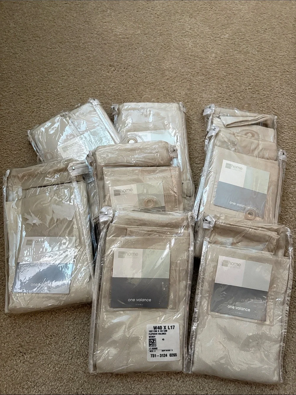 8 Home Valance Set in Beige or Lt. Khaki - Neutral Window Valance
